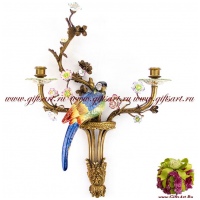 Подсвечник настенный Попугай левый. Фарфор и бронза. Коллекция Изобилие. Ручная работа. 58 см