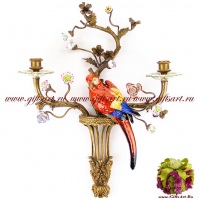 Подсвечник настенный Попугай правый. Фарфор и бронза. Коллекция Изобилие. Ручная работа. 58 см