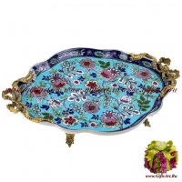 Блюдо. Фарфор и бронза. Декор Бирюзовая поляна. Ручная работа. 44 см