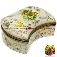 Шкатулка. Фарфор и бронза. Декор Золотые фазаны. Ручная работа. 26 см