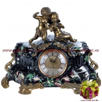 Часы каминные. Фарфор и бронза. Коллекция Цветущая ночь. Ручная работа. Высота 33 см