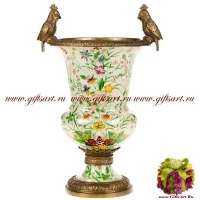 Ваза Попугаи. Фарфор и бронза. Декор Медовая поляна. Ручная работа. Высота 41 см