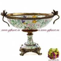 Фруктовница Две стрекозы. Фарфор и бронза. Декор Медовая поляна. Ручная работа. Длина 34 см