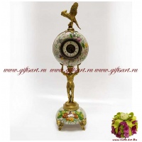 Часы с попугаем. Фарфор и бронза. Декор Медовая поляна. Ручная работа. Высота 64 см