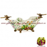 Фруктовница Две стрекозы. Фарфор и бронза. Декор Медовая поляна. Ручная работа. 32 см