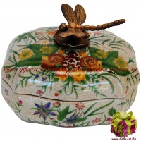 Шкатулка Стрекоза. Фарфор и бронза. Декор Медовая поляна. Ручная работа. Длина 13 см