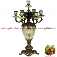 Подсвечник на 7 свечей. Фарфор и бронза. Декор Сказочный сад. Ручная работа.51 см