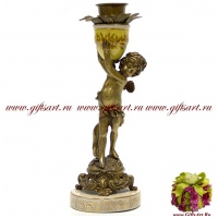 Подсвечник мальчик с вазой. Фарфор и бронза. Правый. Декор Дворец Пена. Ручная работа. 28 см - вид 1 миниатюра