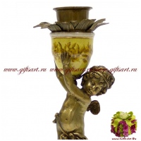 Подсвечник мальчик с вазой. Фарфор и бронза. Правый. Декор Дворец Пена. Ручная работа. 28 см - вид 1 миниатюра