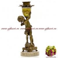 Подсвечник мальчик с вазой. Фарфор и бронза. Левый. Декор Дворец Пена. Ручная работа. 28 см