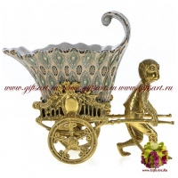 Ваза Рикша Обезьянка. Фарфор и бронза. Декор Медичи Длина 25 см. Ручная работа.