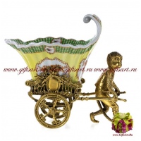 Ваза Рикша Обезьянка. Фарфор и бронза. Декор Замок Конви Длина 25 см. Ручная работа.