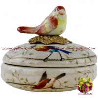 Шкатулка. Фарфор и бронза. Декор Весенние трели. Ручная работа. 10 см