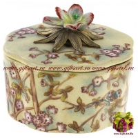 Шкатулка. Фарфор и бронза. Декор Вишнёвый сад. Ручная работа. 11 см
