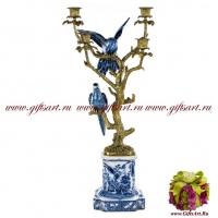 Подсвечник на 4 свечи пара попугаев. Фарфор и бронза. 59 см. Левый. Ручная работа