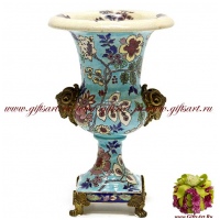 Ваза. Фарфор и бронза. Декор Бирюзовая поляна. Ручная работа. Высота 22 см