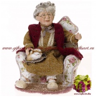 Фарфоровая кукла Бабушка с кошкой Ручная работа Высота 30 см Германия RF-COLLECTION