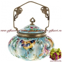 Сахарница вазочка. Фарфор и бронза. Декор Солнечное утро. Ручная работа. 21 см