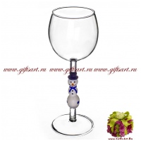 Бокал фигурный для вина Милый снеговик. Высота 20 см. Ручная работа США