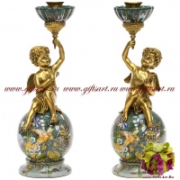 Ангел с лирой подсвечник. Фарфор и бронза. Коллекция Идеальный мир. Ручная работа. 33 см - вид 2 миниатюра