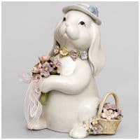 Кролик с цветами. Музыкальная статуэтка фарфоровая. Высота 22 см