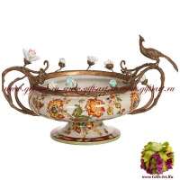 Ваза конфетница. Фарфор и бронза. Коллекция Изобилие. Ручная работа. 28 см