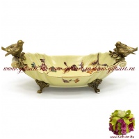 Блюдо Две птички. Фарфор и бронза. Декор Замок Пуболь. Ручная работа. 28 см