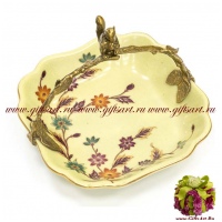 Блюдо Белочка. Фарфор и бронза. Декор Замок Пуболь. Ручная работа. 16 см