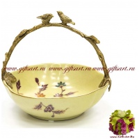 Блюдо Две птички. Фарфор и бронза. Декор Замок Пуболь. Ручная работа. 16 см