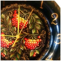 Настенные часы авторские деревянные. Рябина. Ручная роспись, кедр. Диаметр 30 см - вид 1 миниатюра