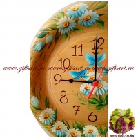Настенные часы авторские деревянные. Ромашки. Ручная роспись, кедр. Диаметр 30 см - вид 1 миниатюра