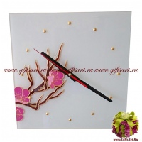 Настенные часы авторские стеклянные Сакура Ручная работа Размер 30 см - вид 1 миниатюра