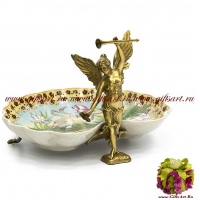 Блюдо Ника. Фарфор и бронза. Декор Парк Фламинго. Ручная работа. Длина 26см - вид 1 миниатюра