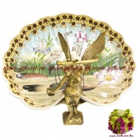 Блюдо Ника. Фарфор и бронза. Декор Парк Фламинго. Ручная работа. Длина 26см - вид 1 миниатюра