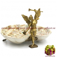 Блюдо Ника. Фарфор и бронза. Декор Вишнёвый сад. Ручная работа. Длина 26см