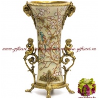 Ваза Сатиры. Фарфор и бронза. Декор Вишнёвый сад. Ручная работа. 42 см