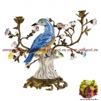 Подсвечник Синяя птица в цветах. Фарфор и бронза Ручная работа. 40 см