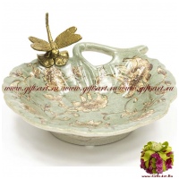 Блюдо для мелочи Стрекоза. Фарфор и бронза. Декор Замок Пелеш. Ручная работа. 15 см