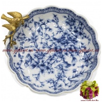 Блюдо для мелочи Птичка. Фарфор и бронза. Декор Замок Эскишехир. Ручная работа. 22 см - вид 1 миниатюра