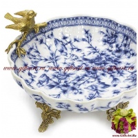 Блюдо для мелочи Птичка. Фарфор и бронза. Декор Замок Эскишехир. Ручная работа. 22 см - вид 2 миниатюра