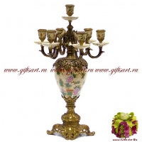 Канделябр на 7 свечей. Фарфор и бронза. Декор бабочки в саду. Ручная работа. 50 см