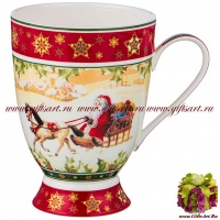 Кружка фарфоровая большая Дед Мороз на санях &quot;Новогодняя коллекция&quot; 300 мл Подарочная упаковка 734685