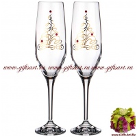 Бокалы для шампанского новогодние 2 штуки. Богемское стекло. 190 мл. Bohemia Crystal. 677476 Чехия