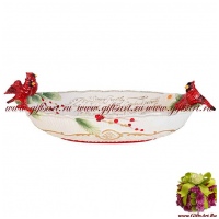 Блюдо большое новогоднее Серия Рождество и красный кардинал. Новогодняя посуда 48 см