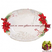 Блюдо большое новогоднее Серия Рождество и красный кардинал. Новогодняя посуда 48 см - вид 1 миниатюра