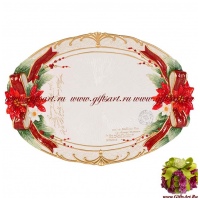 Блюдо большое новогоднее Серия Рождество и красный кардинал. Новогодняя посуда 47 см