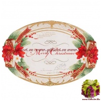 Блюдо новогоднее Серия Рождество и красный кардинал. Новогодняя посуда 28 см