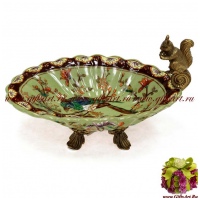 Ваза конфетница белочка. Фарфор и бронза. Декор Любопытная птичка. Ручная работа. 22 см