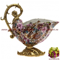 Ваза фруктовница. Фарфор и бронза. Декор Море цветов. Ручная работа. 41 см