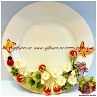 Тарелка десертная. Июль Земляничная поляна. 16 см. Костяной фарфор. Ручная работа